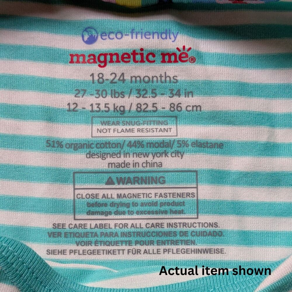 👶 Magnetic Me Organic Cotton Bodysuit 2-Pack 18-24 Months Striped White - Picture 6 of 7